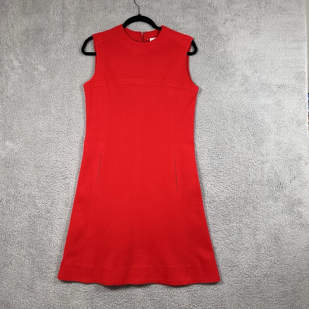 VTG Domani Knits Sheath Dress Women's 12 Red Stretch Sleeveless Back Zip